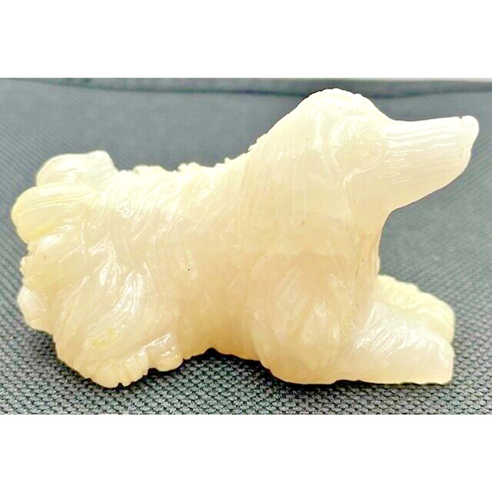 White Agate Springer Spaniel Hand Carved Gemstone 2.5"